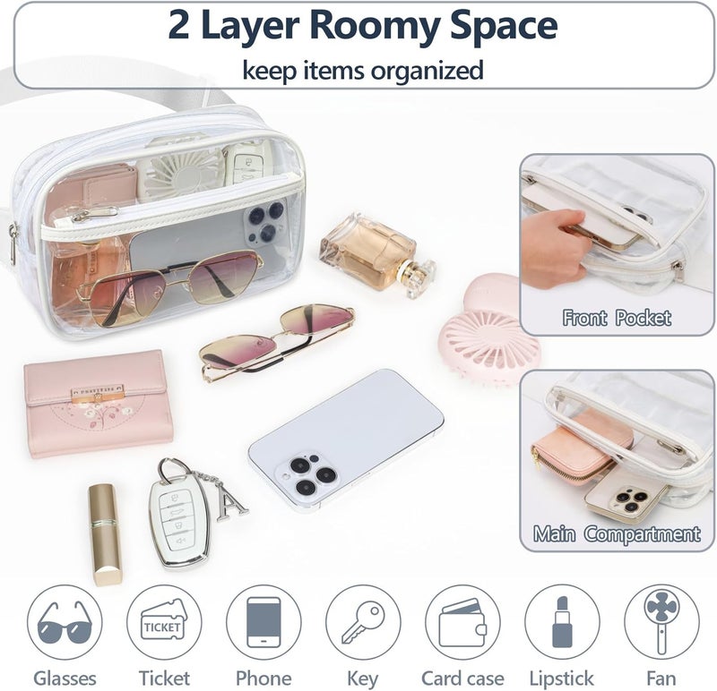 Packism Clear Fanny Pack Stadium Approved - Plus Size Wiast Range 35" - 51" Clear Belt Bag for Women Men Transparent Waist Bag for Concerts, Sporting Events - Black & White - Image 4